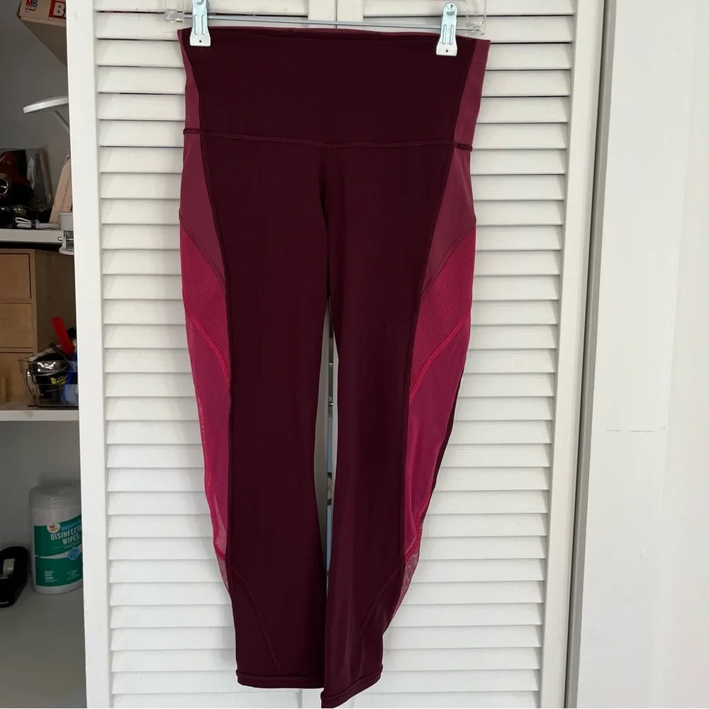Lululemon Wunder Under Cropped Leggings Sz 6 Mesh sides burgandy - Picture 10 of 10